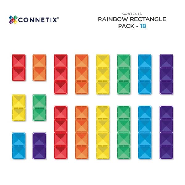 CONNETIX Byggplattor Magnetiska Regnbåge Paket Rektangel, 18 Delar Regnbåge