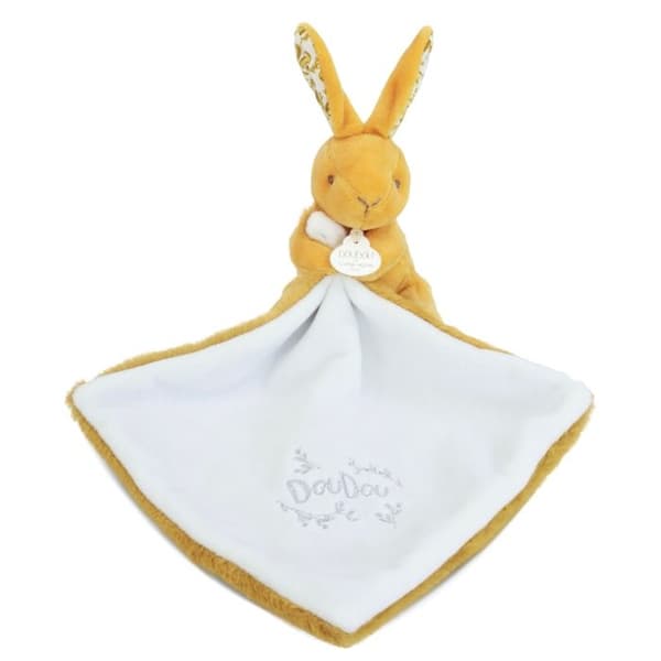 Doudou näsduk Kanin - 10 cm - Senapsgul Grå/gul