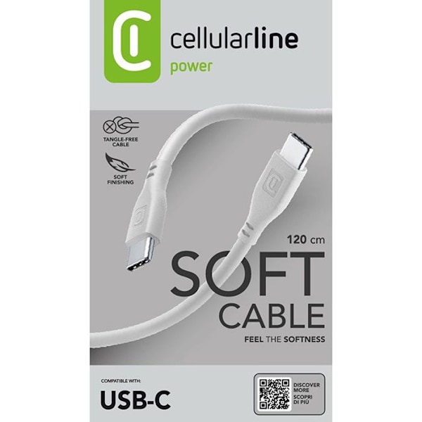 Cellularline mjuk kabel - USB-C till USB-C-kabel 1,2 m (grå)