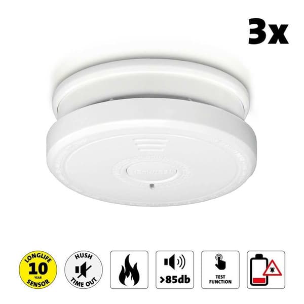 Röksensor - ALECTO - SA20 3X - Larm 85dB - Stoppknapp - Vit Vit