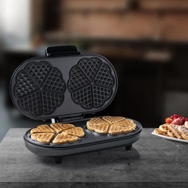 Bestron dubbel våffelbryggare för klassiska hjärtformade våfflor, våffelbryggare med matlagningsindikator & non-stick beläggning, koppar Svart och koppar