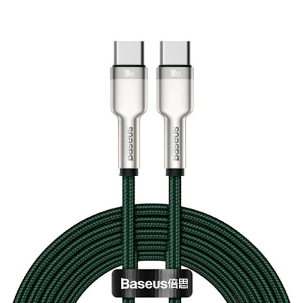 Snabb laddkablar - Baseus - Typ C till Typ C - 100W - 2m - Flätad nylon grön