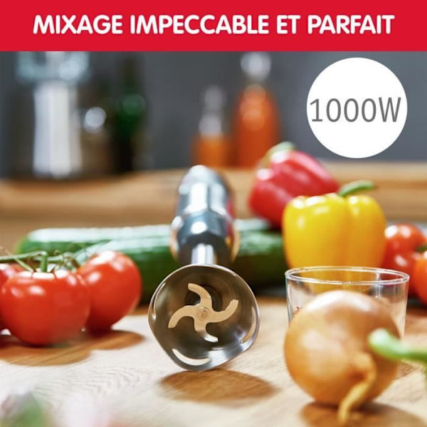 MOULINEX 4in1 Quickchef Immersion Mixer, 10 hastigheter, minihackare, visp, potatisstötare, 800 ml kopp, 1000W, svart/rostfritt stål DD65H810 Mörkgrå / rostfritt stål