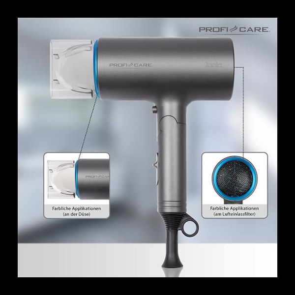Profi-Care HT 3073 330730 hårtork - Blå, grå-silver - Unisex - 1800W - Luftjonisator Blå, silvergrå
