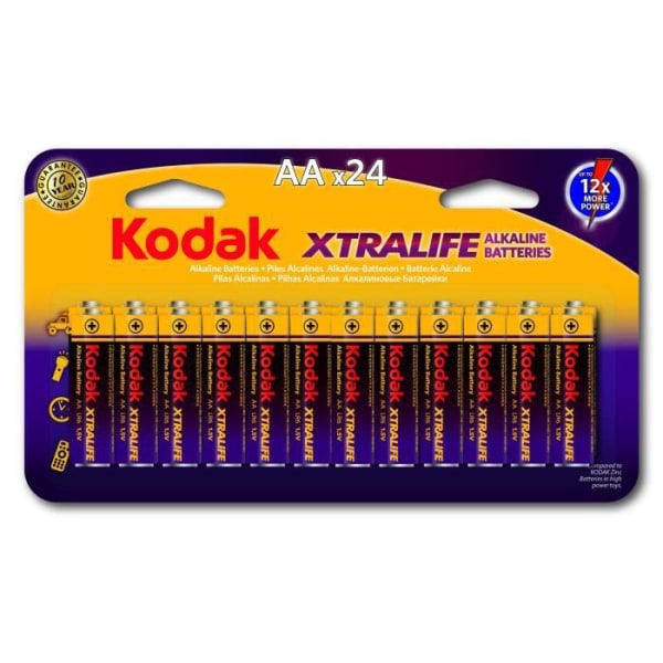Kodak 30411111 XTRALIFE alkaliska AA-batterier (24-pack)