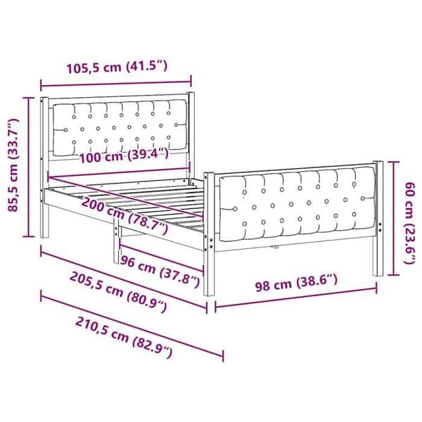 vidaXL Sängram Mörkgrå 100 x 200 cm Massivt trä 878420
