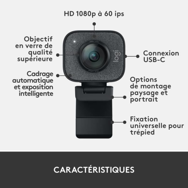 StreamCam - LOGITECH G - Webbkamera för streaming - YouTube och Twitch - Full HD 1080p - USB-C - Grafit