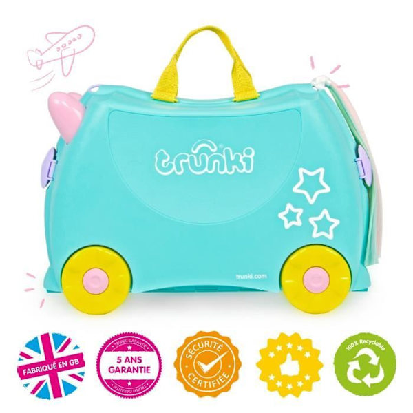 Trunki barnvagnsresväska och handbagage för barn: Una Unicorn hjulväska (blågrönt) Turkos, gult och lila