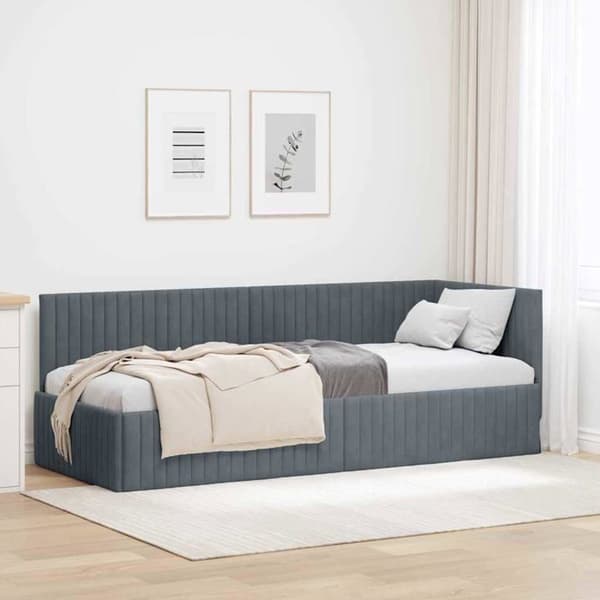 Vinkelbäddram i sammet - vidaXL - 80x200 cm - Mörkgrå - L-format design - Mångsidig soffbed Mörkgrå