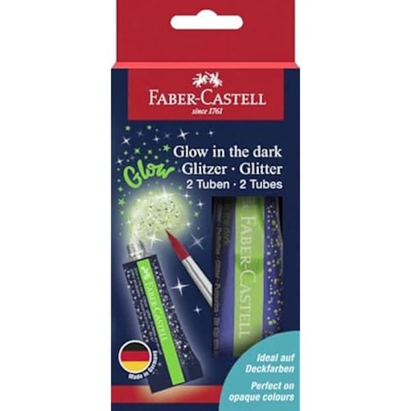 Fosforescerande färg - Faber-Castell - Glitter Glow - 12 ml - 2x BC - Glittrande effekt Självlysande