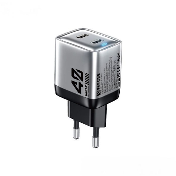 WEKOME WP-U02 Mecha Series - 2x USB-C Super Fast GaN 40W väggladdare (Silver)