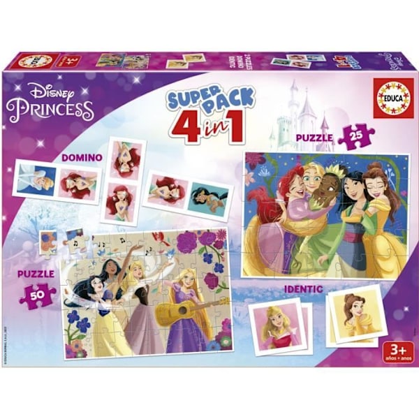 2 grundläggande pedagogiska spel och 2 pussel - EDUCA - Educa® Superpack Disney Princess Rosa