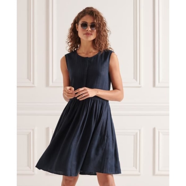 Dagklänning med textur för kvinnor - Superdry - eclipse marinblå - ärmlös - linne- och viskosblandning Eclipse Marinblå 38