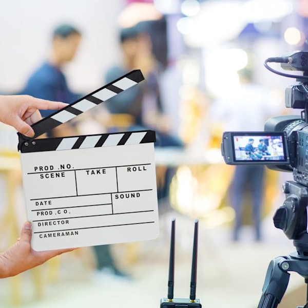 Relaxdays Movie Clapperboard Hollywood Movie Clapperboard Scene Dekorativa bokstäver HxBxD: 26 x 30 x 30 cm, Vit vit svart