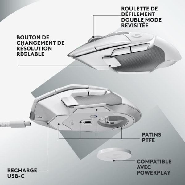 Trådlös spelmus - LOGITECH G - G502 X LIGHTSPEED - LIGHTFORCE Hybrid-knappar - USB-C-port - Vit Färg