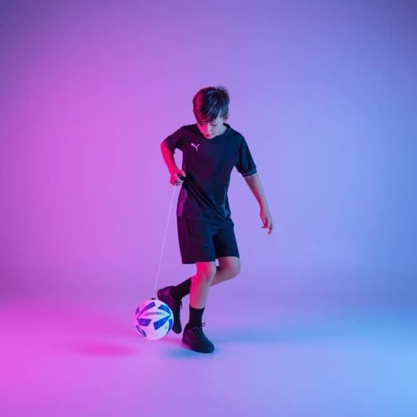 Senseball fotboll vit blå tre