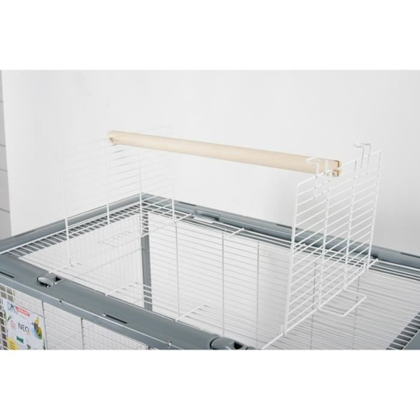 Neo Jili upphöjd bur för fåglar - ZOLUX - L 78 x D 47,5 x H 112 cm - Grå Grå plastbehållare, vitt rutnät (st