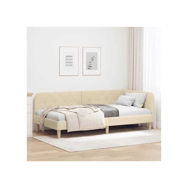 Vinkelsängram i tyg - vidaXL - Kräm - 100x200 cm - L-formad design - Multifunktionell sängsoffa Grädde