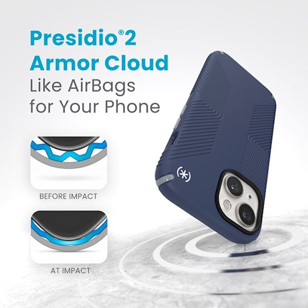 Speck Presidio2 Grip - Fodral för iPhone 15 / iPhone 14 / iPhone 13 (Kustblå / Dammgrå / Vit)