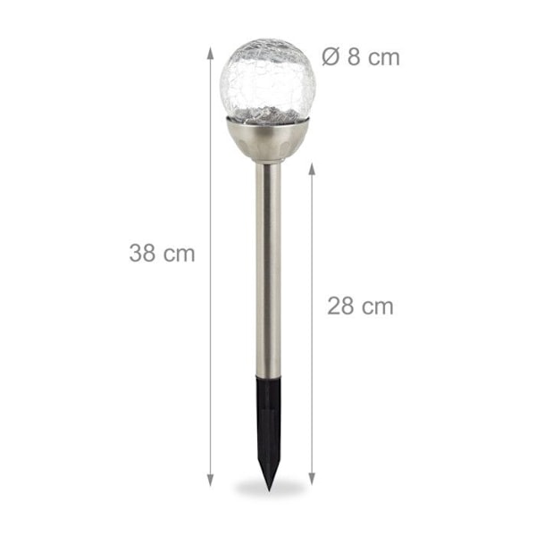 Relaxdays LED Solar Light Set, Spike, Trädgårdsdekoration, Belysning, Set om 2, Färgbyte, Silver silver, transparent, black