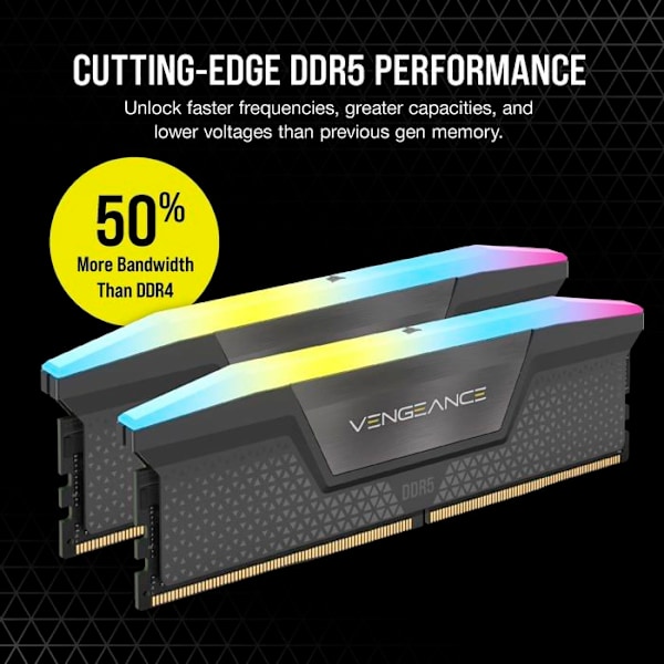 Corsair Vengeance RGB DDR5 64 GB (2 x 32 GB) 5600 MHz CL36 - Dual Channel Kit 2 RGB DDR5 RAM PC5-44800 - CMH64GX5M2B560
