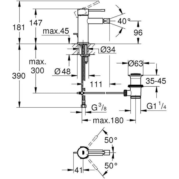 GROHE Essence 32935001 bidéblandare - Kulledspip - Temperaturbegränsare - Krom - Storlek S