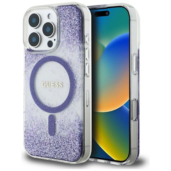 Coque pour iPhone 16 Pro Max - Guess Hardcase Resin Bottom Glitter MagSafe (GUHMP16XRGRGEU) - Lila lila