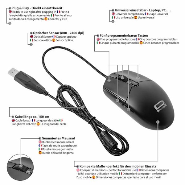 Mus Pedea gmbh - 60030050 - Pedea Gaming-Maus ''FirstOne'' till 2400dpi svart