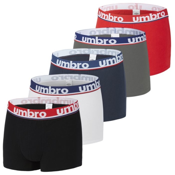 Umbro Boxershorts för män 100 % bomull, allergivänliga boxershorts för män, mjuka och naturliga, (5-pack) - svart, röd, blå Svart M