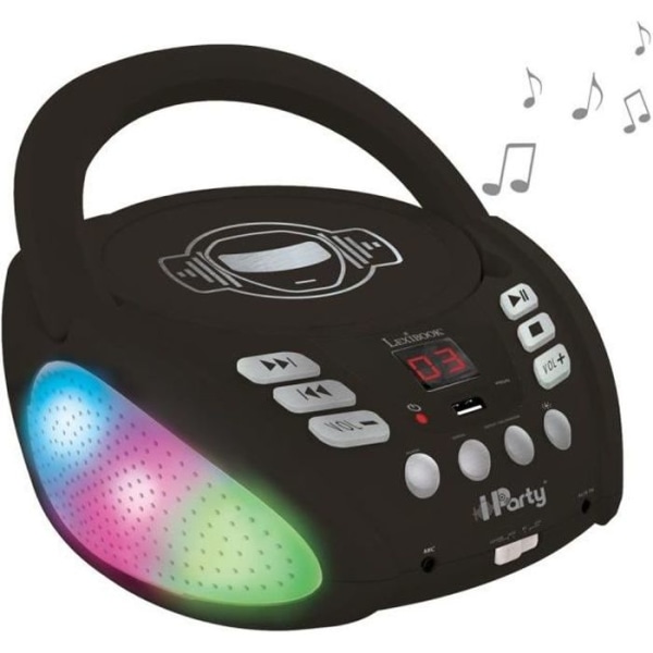 LEXIBOOK iParty Bluetooth CD-spelare med ljuseffekter och USB - För barn - Svart