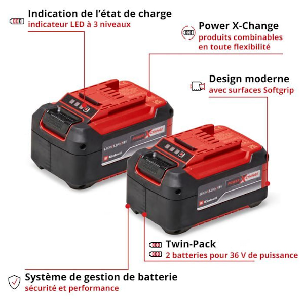 Einhell Dubbelbatteri 5,2 Ah Twinpack Power X-Change (Lithium-Ion, 18V, för alla Einhell Power X-Change enheter)