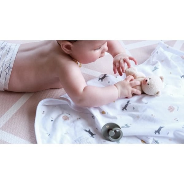 BÉABA - Miracle Blanket™ - Svaddningsfilt - 100% Bomull - 0-3 Månader - Leaf Vit med gråa mönster