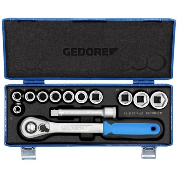 Sockelsammansättning - Gedore - 1/2" - 13 stycken - 6 punkter - 10-24 mm