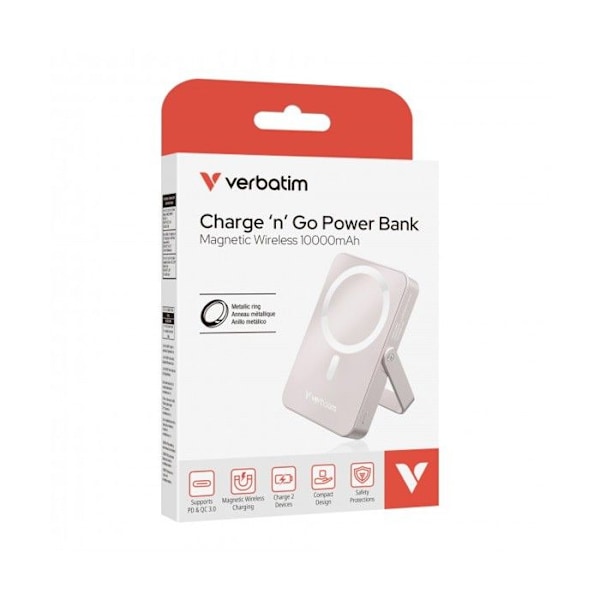 Batteri Externt - VERBATIM - Ladda 'n' Gå - 10 000 mAh - MagSafe - Snabbladdning 15 W Rosa