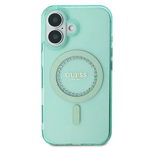 Coque Guess IML Strass MagSafe för iPhone 16 Plus (Grön)