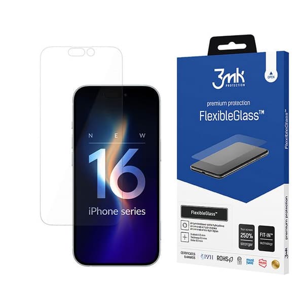 Skyddsglas - 3MK - iPhone 16 Plus - FlexibleGlass - Transparent - 0,33 mm Transparent