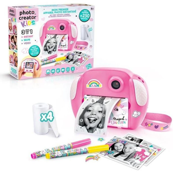PHOTO CREATOR - Junior instant print kamera - Unicorn tema - CLK 013 - Canal Toys Rosa