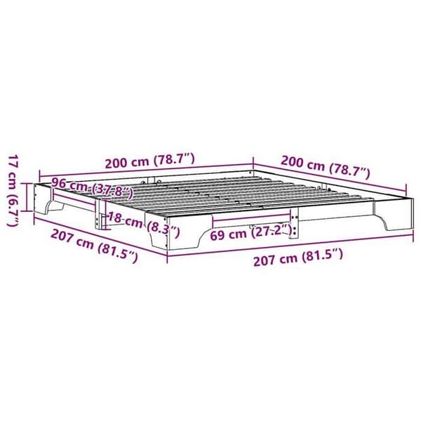 vidaXL Sängram Vit 200 x 200 cm Massivt trä 872849