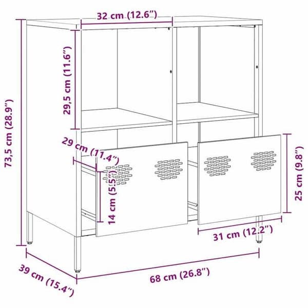 vidaXL Buffé rosa 68x39x73,5 cm kallvalsat stål 851359