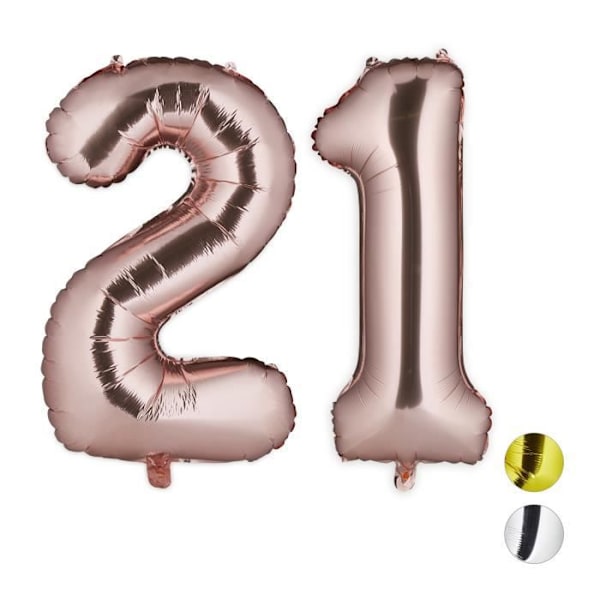 Relaxdays Ballong nummer 21 uppblåsbar födelsedagsdekoration jätte bröllopsfest helium 85-100 cm - 4052025940362