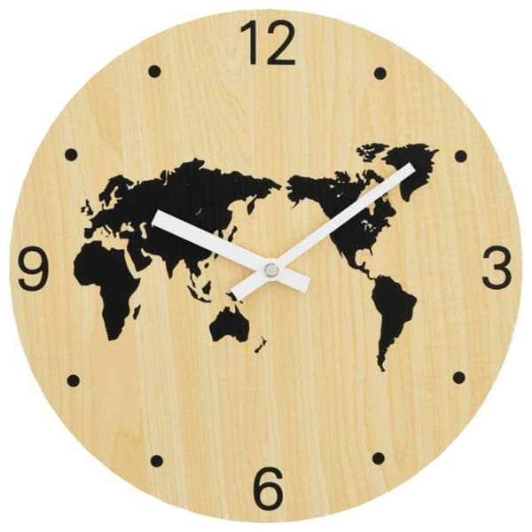 Gul och svart väggklocka Ø30 cm av ingenjörsträ madera