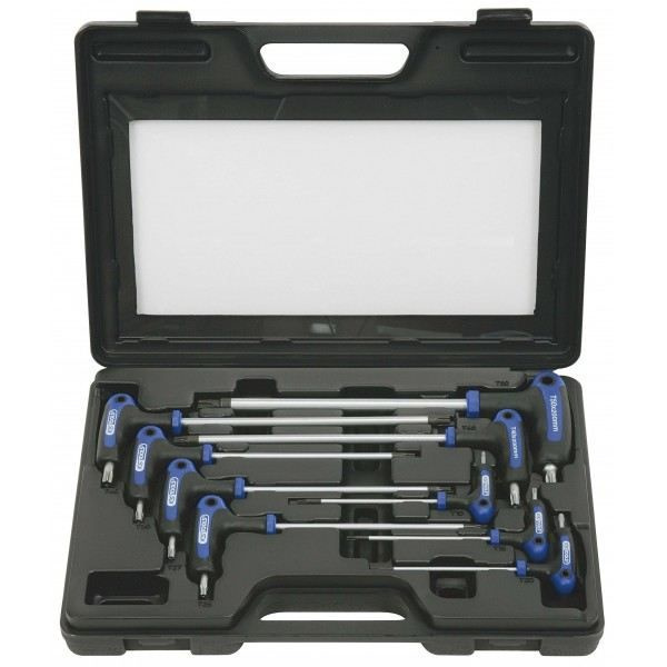Set med hanskiftnycklar borrade i T-handtag med polerad nos 9 delar - KS TOOLS - Fodral