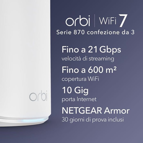 WiFi 7 Mesh-system - NETGEAR - Orbi RBE873 - Router + 2 satelliter - Täckning 600 m² - 150 enheter