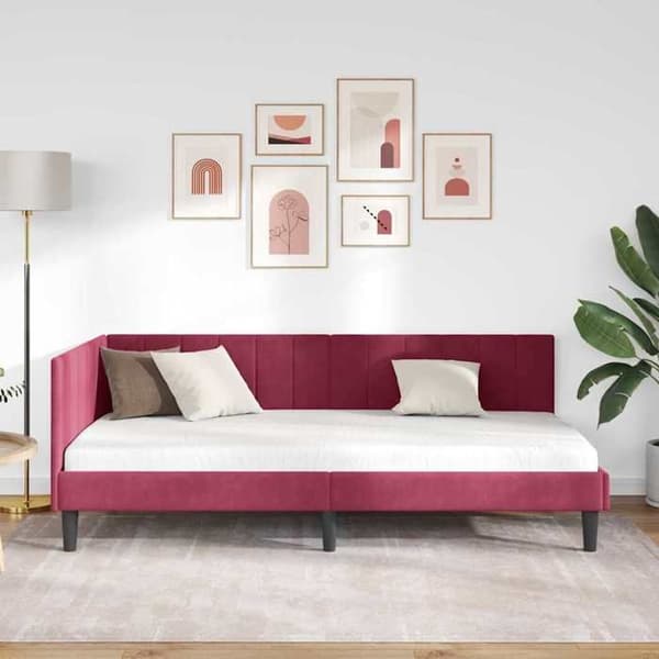 vidaXL Hörnsängram Bordeaux 90 cm x 200 cm Sammet 42016352