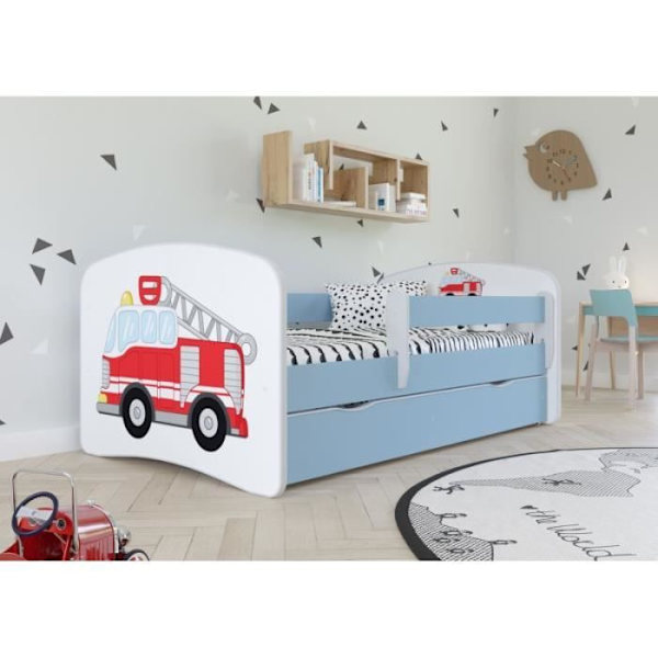 Blå brandman barnsäng - Kocot Kids - 1 plats - 70x140 cm - Spröjs - Trä - Utan madrass Blå