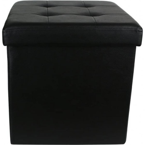 Ottomansk fyrkantig hopfällbar förvaringskista svart konstläder - HOME DECO FACTORY - H38 x 38 x 38 cm