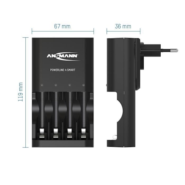 Batteriladdare - ANSMANN - Modusreparation - Automatisk - 1 till 4 AA/AAA-batterier - Polaritetsskydd