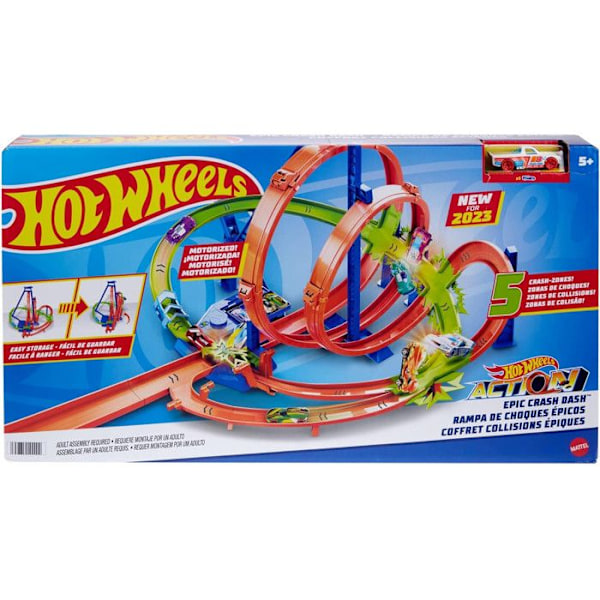 Bilarbana - Hot Wheels - Loopingset - 5 kollisionzoner - 1 bil ingår - Från 4 år Flerfärgad
