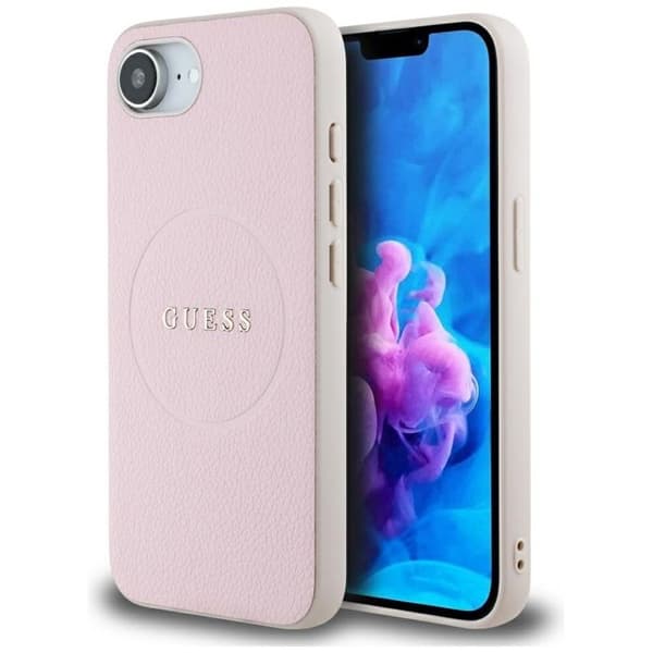 Coque Guess Grained Gold Ring MagSafe för iPhone 16e - Rosa Rosa