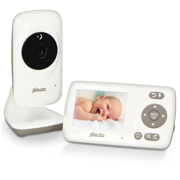 Alecto DVM-71 - Babymonitor med kamera och 2,4" färgskärm, vit/taupe Vit-Taupe